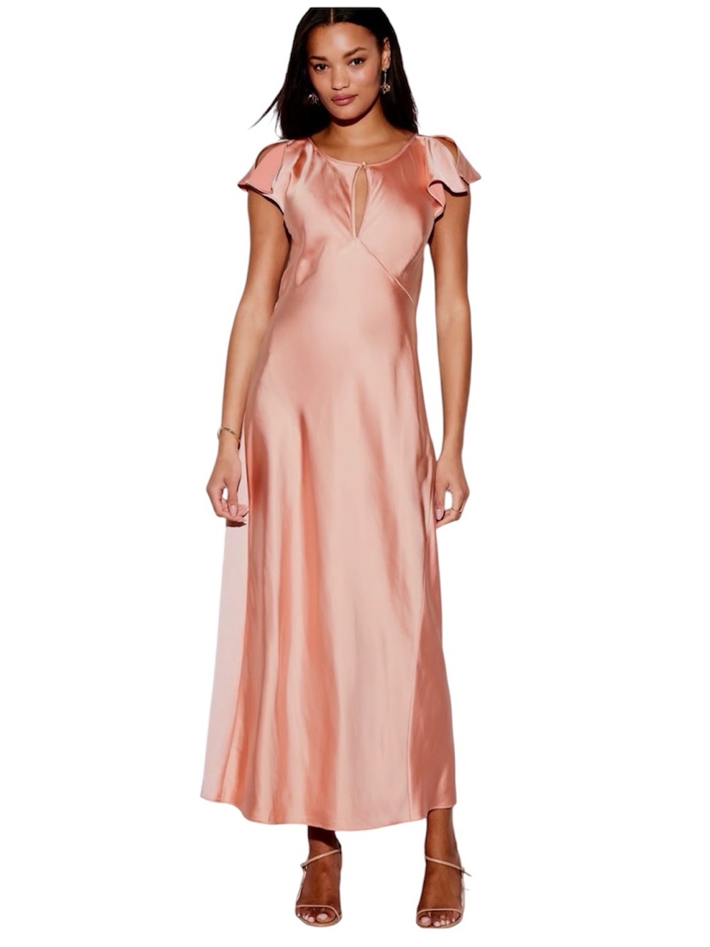 NWT The Occasion by Old Navy Satin Flutter Sleeve Keyhole Maxi Dress XL Peach